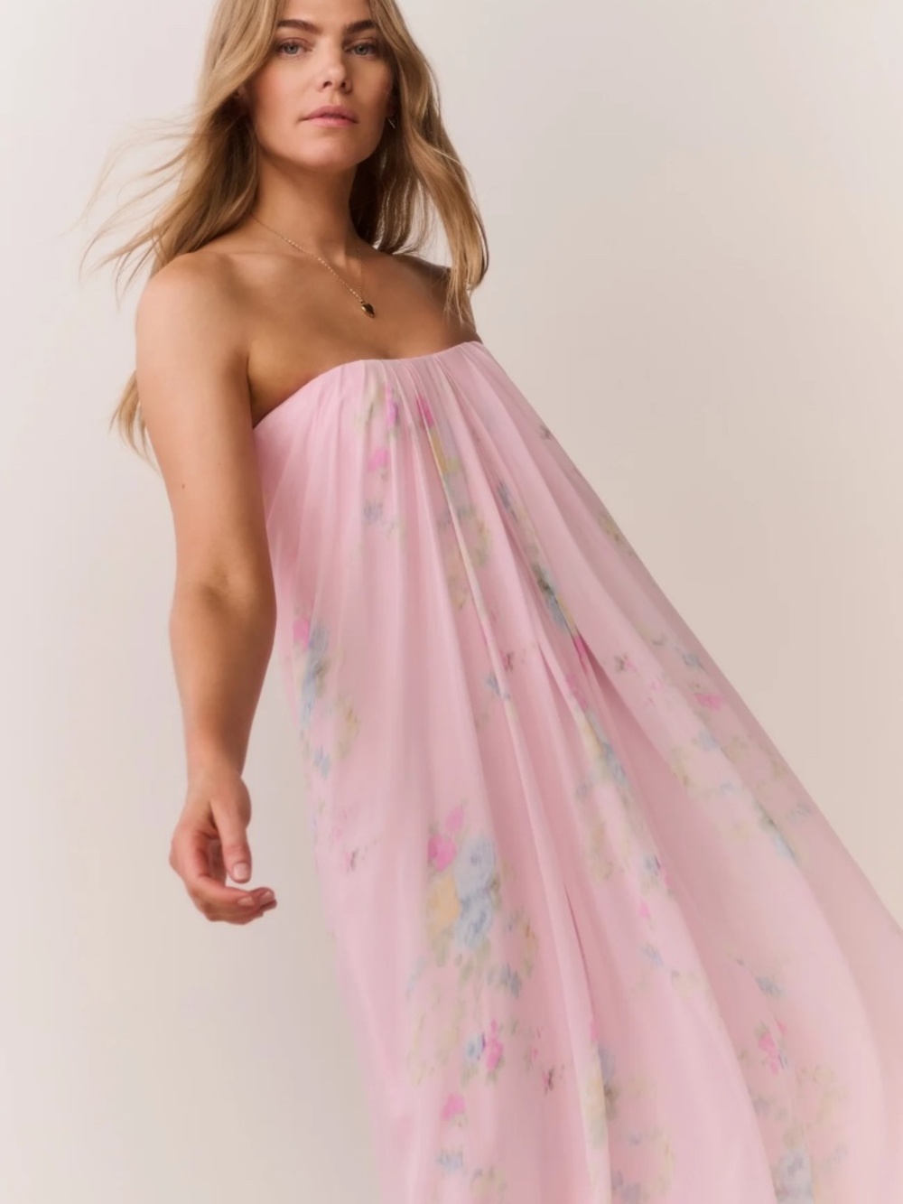 LoveShackFancy Emara Strapless Floral Chiffon Gown - Picture 3 of 4